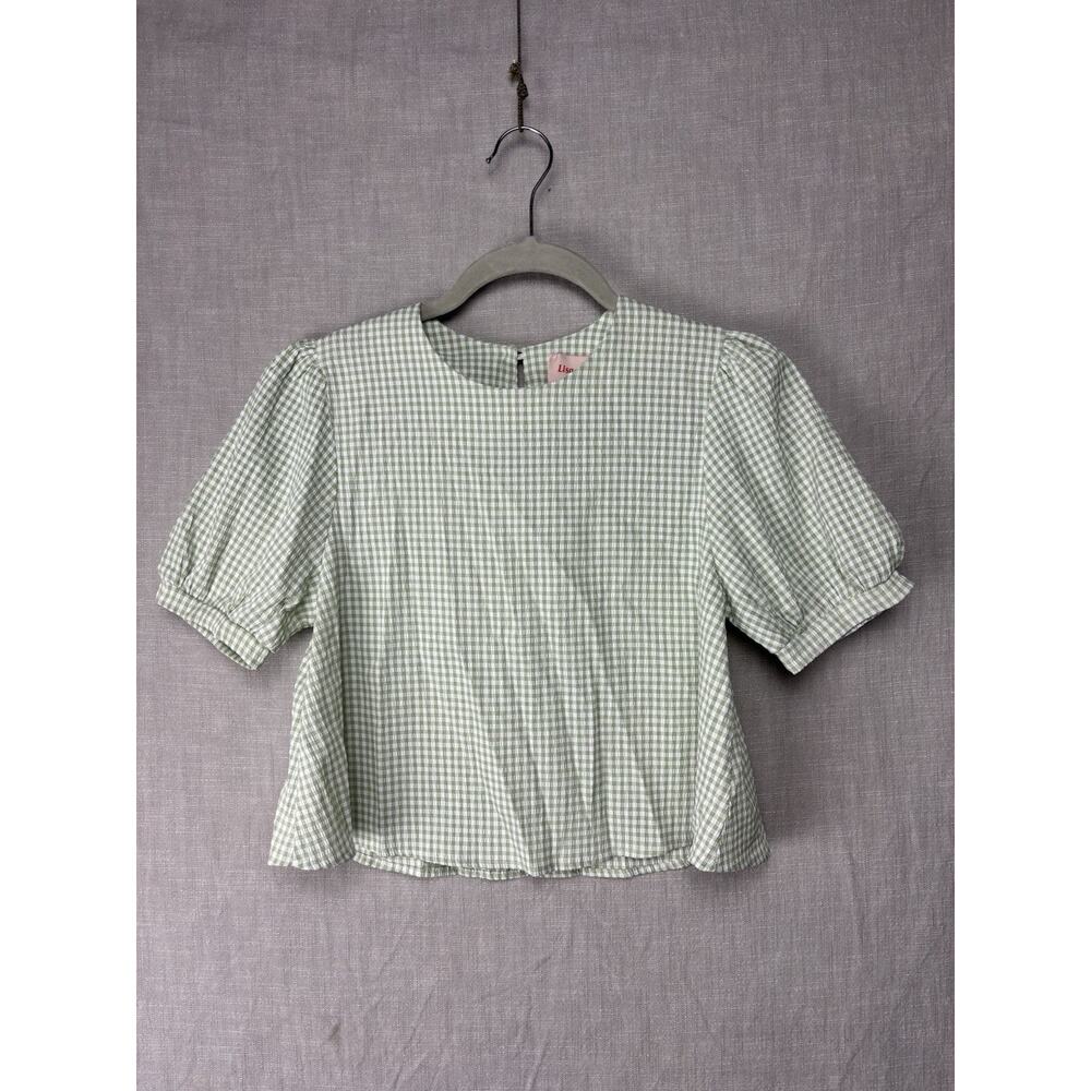 Lisa Says Gah Seersucker Crop Top Size S Summer Green Checks